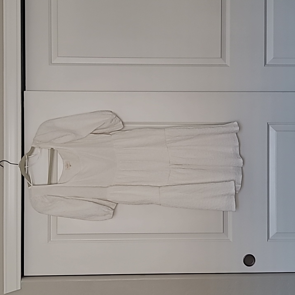 Smocked midi dress with puff sleeves